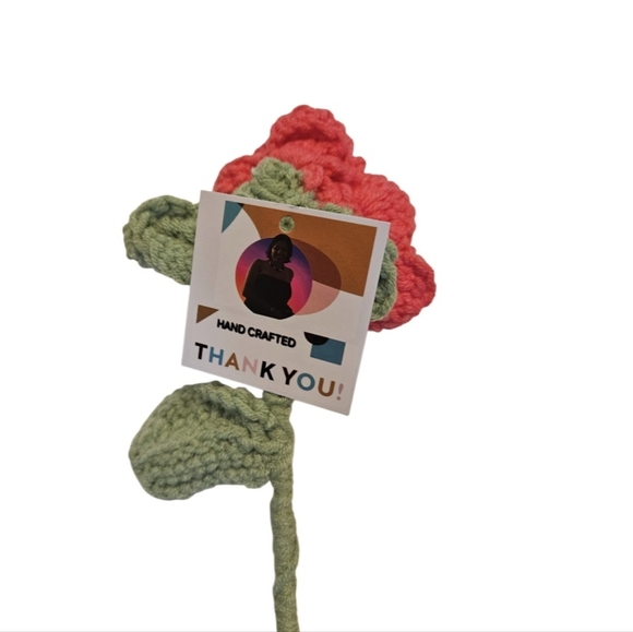 Hand Crafted Soft Red Crochet Rose Faux Floral Shelf Decor Hand Knit Crochet Art - Picture 10 of 17